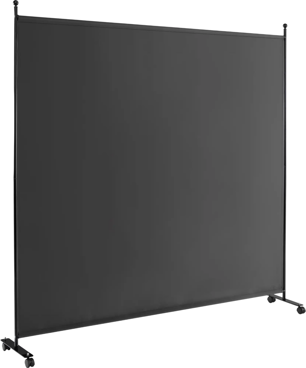 Dark gray 6 feet rolling room divider with sturdy metal frame and smooth wheels, ideal for home or office use.