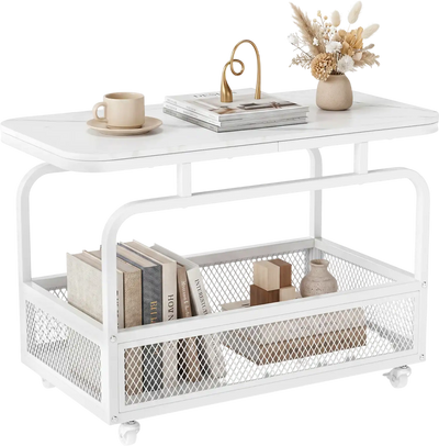 Costway Rolling 2-Tier Narrow Side End Table w/ Mesh Storage Basket 30060241 New