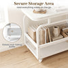 Rolling side table features a 31.5" faux marble top and a breathable metal mesh basket for secure storage.
