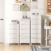 Rolling storage cabinet with 5 drawers in white, featuring universal wheels for easy mobility and a practical top.
