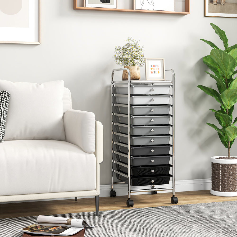 10 Drawer Rolling Storage Cart Organizer with 4 Universal Casters-Gradient Gray - Gallery View 1 of 9