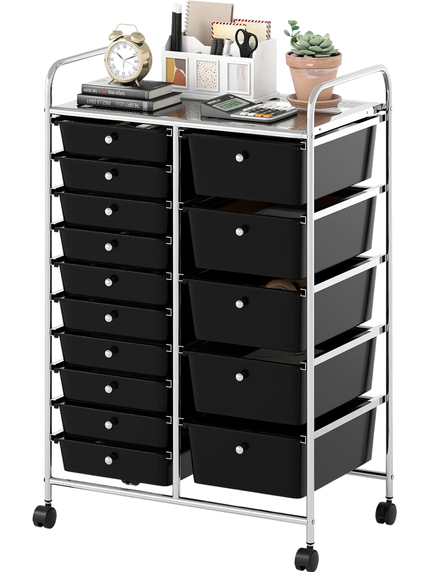 Costway 15-Drawer Rolling Storage Cart Trolley Chrome Metal Frame 53100091 New