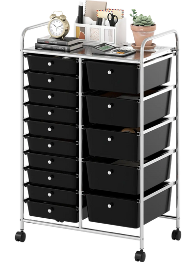 Costway 15-Drawer Rolling Storage Cart Trolley Chrome Metal Frame 53100091 New