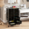 Rolling storage cart with 15 black drawers and chrome-plated metal frame, ideal for organizing various items.