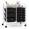 9-drawer rolling storage cart with black drawers and metal frame, ideal for home or office organization on wheels.