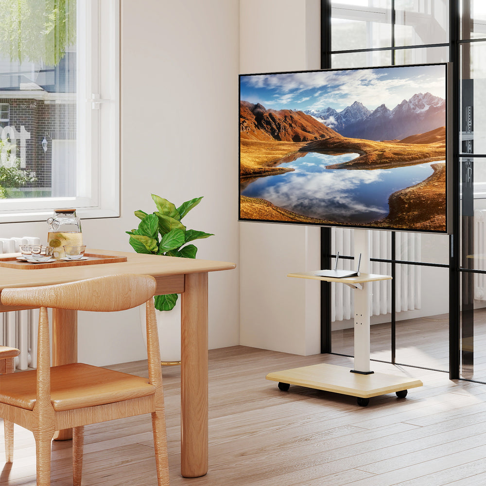Rolling TV Stand on Wheels Mobile TV Cart for 32-75 Inch TVs Portable AV Cart-Natural - Gallery View 1 of 10
