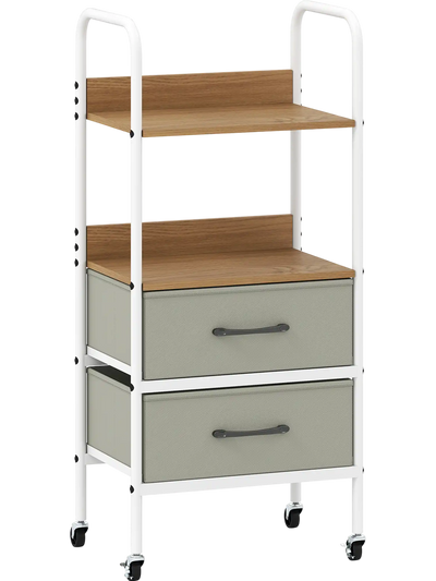 Costway Rolling Utility Storage Cart 2 Open Shelves 2 Fabric Drawers 52426546 New