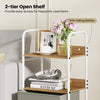 2-tier open shelf rolling utility cart with anti-falling baffles and fabric drawers, perfect for home office or kitchen.