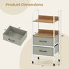 Rolling utility storage cart featuring 2 open shelves and 2 fabric drawers, ideal for home office or kitchen.