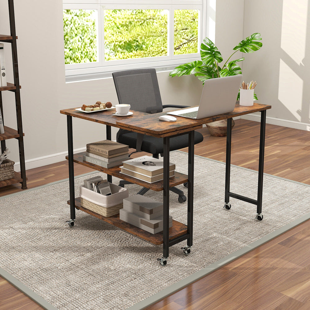 Patented 360° Rotating Sofa Side Table with 2-Tier Storage Shelves-Rustic Brown - Gallery View 1 of 10