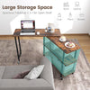 360° rotating sofa side table in rustic brown with spacious tabletop and 2-tier storage shelves for versatile use.