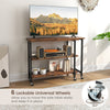 360° rotating sofa side table in rustic brown with 2-tier storage shelves and 6 lockable wheels for easy mobility.