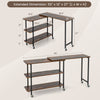 360° rotating sofa side table in rustic brown with 2-tier shelves, ideal for living room or office use.