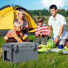 Gray rotomolded cooler with integrated cup holders, perfect for camping and outdoor activities, featuring a 30-quart.
