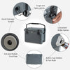 25 QT gray hard cooler with aluminum handle, built-in cup holders, and anti-skid rubber foot pads for outdoor use.