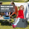 25 QT gray hard cooler with aluminum handle, integrated cup holders, and child seated for camping and outdoor use.