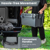 Gray rotomolded cooler with convenient handles, integrated cup holders, and bottle opener for easy transport and use.