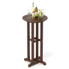 Round bar table with slatted HDPE tabletop in brown, ideal for outdoor dining and drinks by the poolside or balcony.