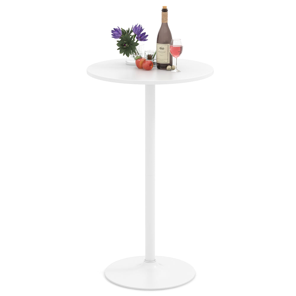 Round bistro table with a 24" tabletop, adjustable height, and a sturdy metal base for versatile use in any setting.