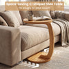 C-shaped side table in solid teak wood with a thickened top, fitting snugly to your couch for easy access to essentials.