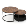 Round coffee table set of 2 with dual tabletops and a storage basket, ideal for flexible living room arrangements.