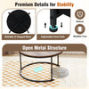 Round coffee table set of 2 with open metal structure and adjustable foot pads for stability in living rooms.
