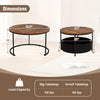 Round coffee table set of 2 with dual tabletops and storage basket, featuring a metal structure for stability and.