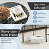 Round coffee table with thickened black tabletop and metal tripod legs, ideal for magazines and laptops in small spaces.