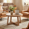 Round Coffee Table for Living Room 30 inch Farmhouse Accent Table with Study Rubber Wood Legs-Yellow - Gallery View 1 of 10