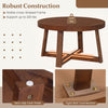 Round coffee table with a 30" walnut tabletop, sturdy rubber wood legs, and anti-slip foot pads for living room use.