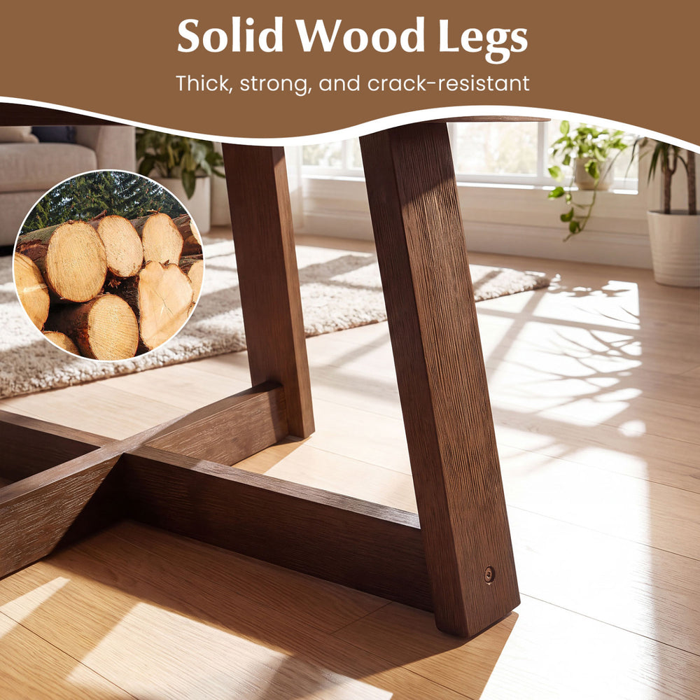 Solid wood legs of the 30-inch round coffee table provide strong, crack-resistant support and enhance rustic charm in any room.