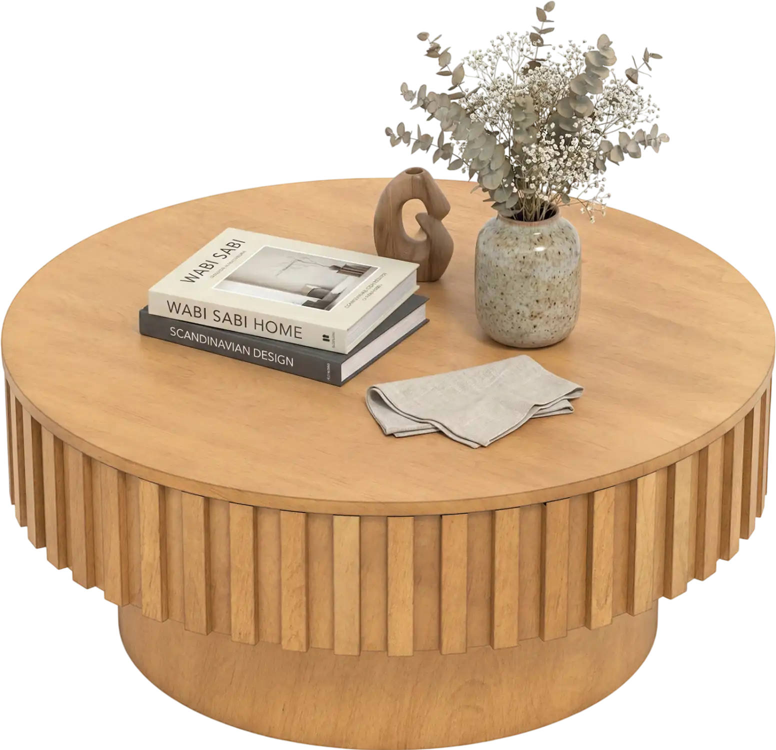 Costway Round Drum Coffee Table with Hidden Storage 51072343 New