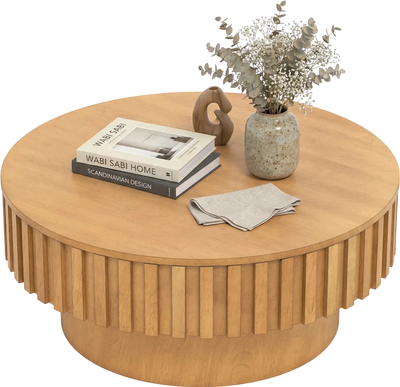 Costway Round Drum Coffee Table with Hidden Storage 51072343 New