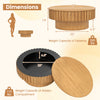 Round coffee table with hidden storage, featuring rubber wood fluted accents and a spacious tabletop for living room.