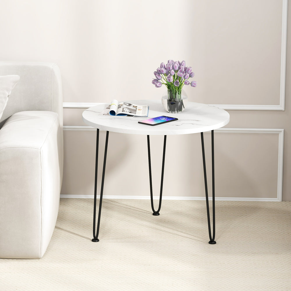 Round Coffee Table with Thickened Tabletop and Metal Tripod Legs-White - Gallery View 1 of 10