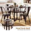 Round dining table for 4-6 in gray with metal legs and mesh shelf, perfect for family gatherings and extra storage.