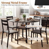 Round dining table for 4-6 with gray finish, metal legs, storage shelf, and adjustable foot pads for stability.