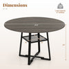 Round dining table with gray finish, 47.5" diameter, metal legs, and storage shelf for 4-6 people.