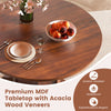 Round dining table with walnut acacia wood veneers, featuring a sturdy pedestal base for 4-6 people, ideal for elegant.