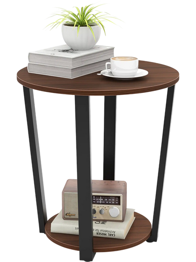 Costway Round End Table Open Shelf Metal Frame 25146938 New