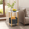 Round End Table 2-Tier Side Table with Removable Fabric Basket and Metal Frame-White - Gallery View 1 of 10