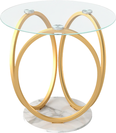 Costway Round End Side Table Faux Marble Tempered Glass 68127104 New