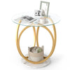 Round end table showcasing a faux marble base and gold metal frame, ideal for holding decor and essentials in style.