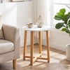 Round End Table with Faux Marble Top and Acacia Wood Legs-1 piece - Gallery View 1 of 9