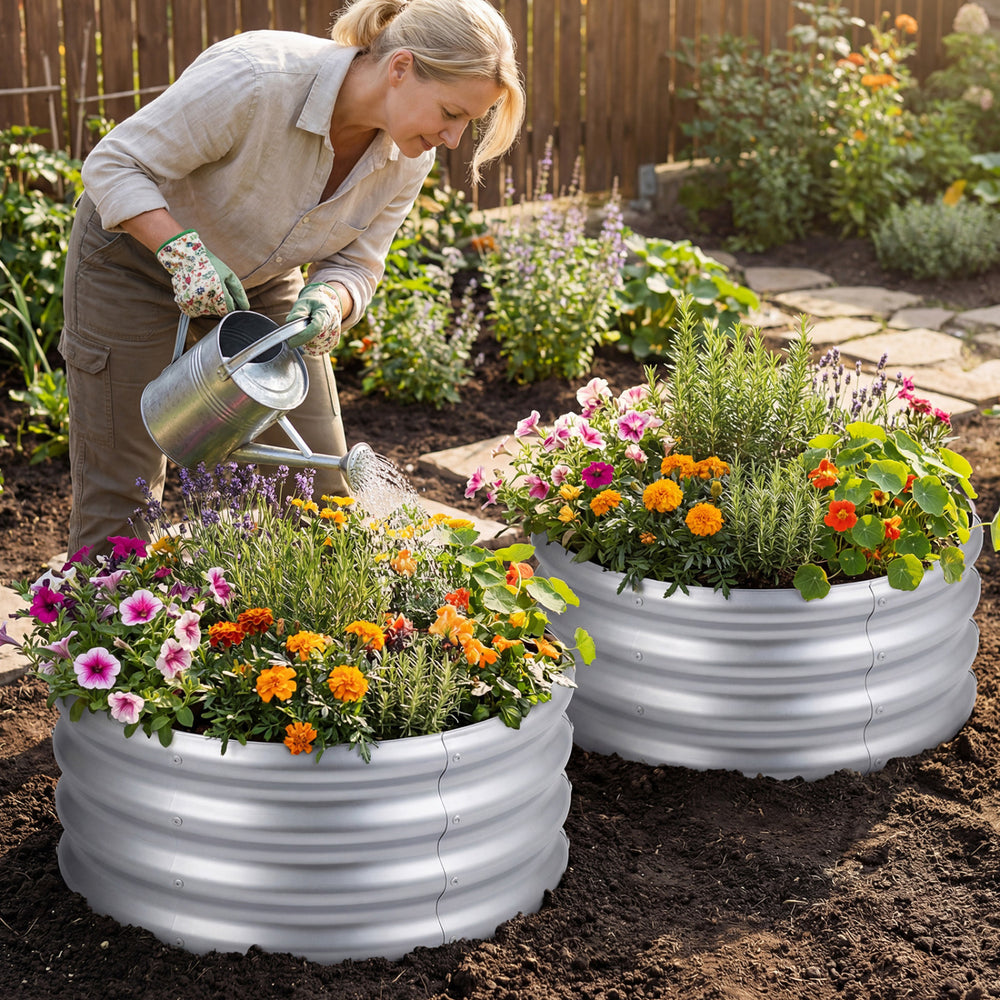Round Galvanized Raised Garden Bed with Open-Ended Base-S - Gallery View 1 of 9