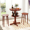 Round high top bar table in espresso with storage shelf, sturdy rubber wood, ideal for kitchens and dining areas.