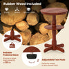 2-tier round high top bar table in espresso with pedestal base, storage shelf, and adjustable foot pads for stability.