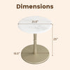 Round marble side table with stone finish, featuring a wooden base, dimensions 21.5" x 25" for small spaces.