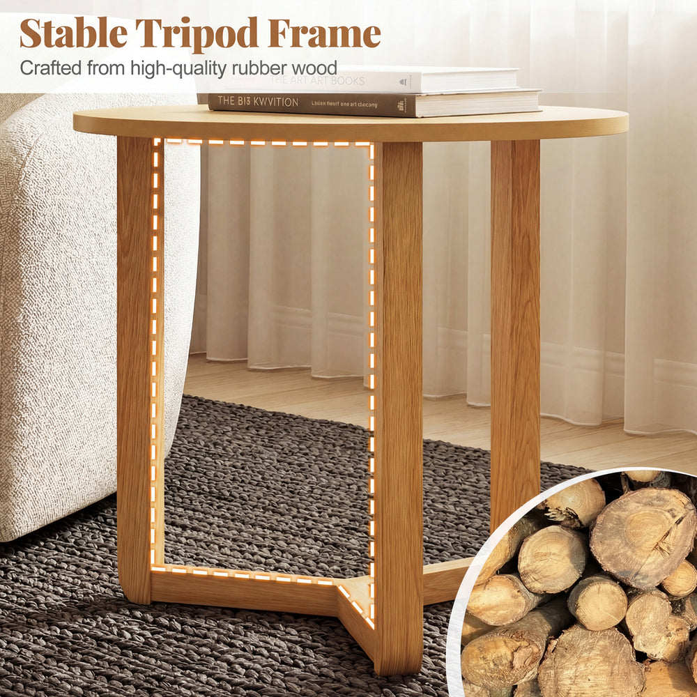 Round nesting coffee table set with stable tripod frame, crafted from high-quality rubber wood, ideal for living room.