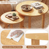 Round nesting coffee table set of 2 with natural wood veneer, featuring smooth edges and thickened tops for durability.